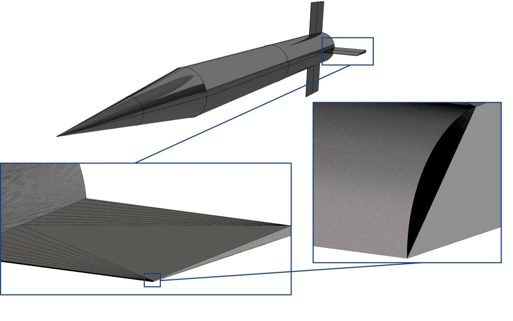 CAD-Modell und die für das Meshing verwendete feine Triangulierung als Basis